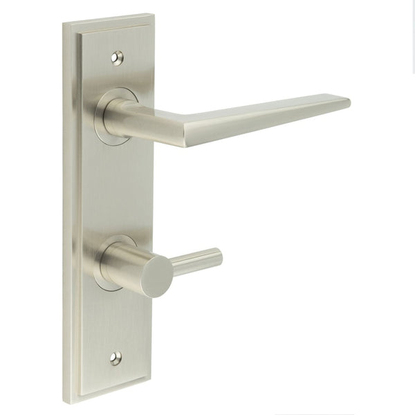 Burlington - Mayfair Door Handle Din Bathroom Backplate Satin Nickel & Turn & Release - BUR-10SN-456SN-82SN