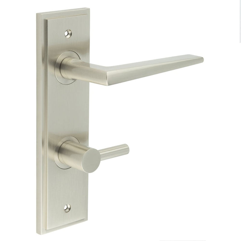 Burlington - Mayfair Door Handle Din Bathroom Backplate Satin Nickel & Turn & Release - BUR-10SN-456SN-82SN