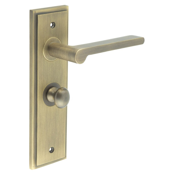 Burlington - Fitzrovia Door Handle Bathroom Backplate Antique Brass & Turn & Release - BUR-15AB-453AB-80AB