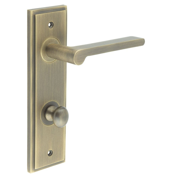 Burlington - Fitzrovia Door Handle Din Bathroom Backplate Antique Brass & Turn & Release - BUR-15AB-456AB-80AB