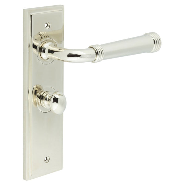 Burlington - Highgate Door Handle Bathroom Backplate Polished Nickel & Turn & Release - BUR-35PN-453PN-80PN - Choice Handles