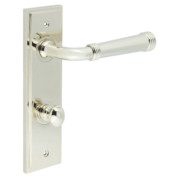 Burlington - Highgate Door Handle Din Bathroom Backplate Polished Nickel & Turn & Release - BUR-35PN-456PN-80PN - Choice Handles