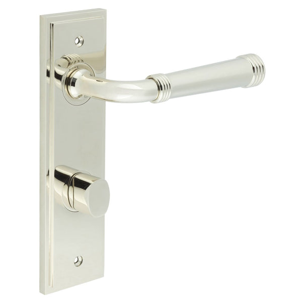 Burlington - Highgate Door Handle Din Bathroom Backplate Polished Nickel & Turn & Release - BUR-35PN-456PN-81PN - Choice Handles