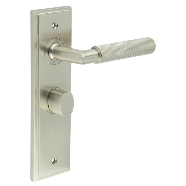 Burlington - Piccadilly Door Handle Bathroom Backplate Satin Nickel & Turn & Release - BUR-40SN-453SN-81SN