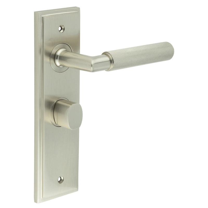 Burlington - Piccadilly Door Handle Bathroom Backplate Satin Nickel & Turn & Release - BUR-40SN-453SN-81SN