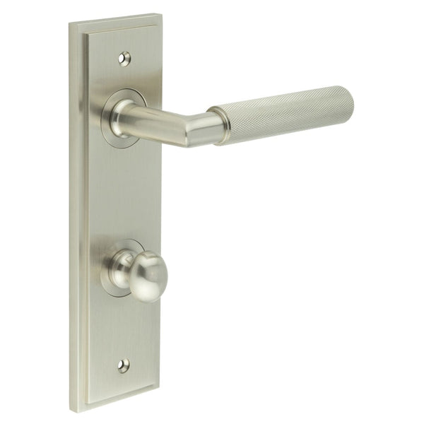 Burlington - Piccadilly Door Handle Din Bathroom Backplate Satin Nickel & Turn & Release - BUR-40SN-456SN-80SN