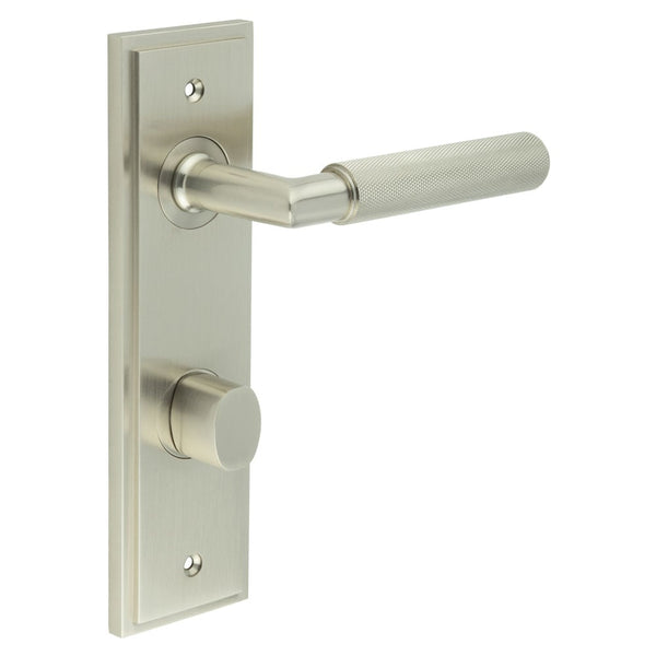 Burlington - Piccadilly Door Handle Din Bathroom Backplate Satin Nickel & Turn & Release - BUR-40SN-456SN-81SN