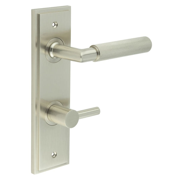 Burlington - Piccadilly Door Handle Din Bathroom Backplate Satin Nickel & Turn & Release - BUR-40SN-456SN-82SN