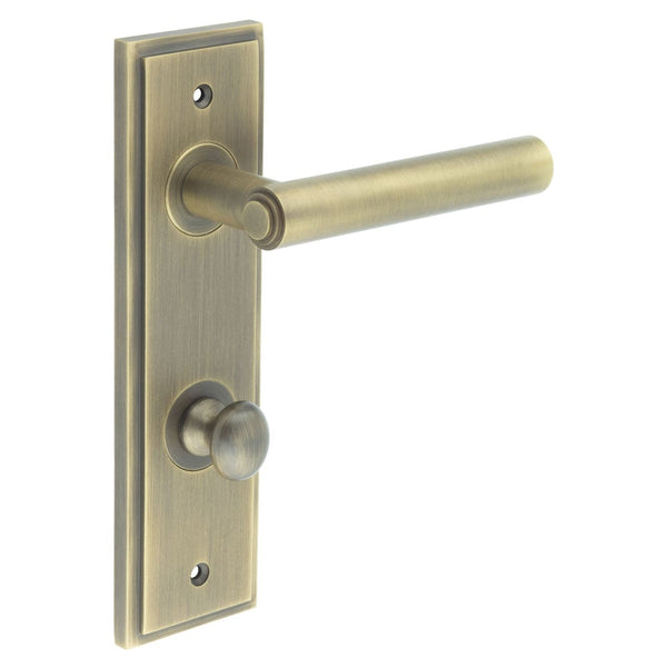 Burlington - Richmond Door Handle Din Bathroom Backplate Antique Brass & Turn & Release - BUR-45AB-456AB-80AB