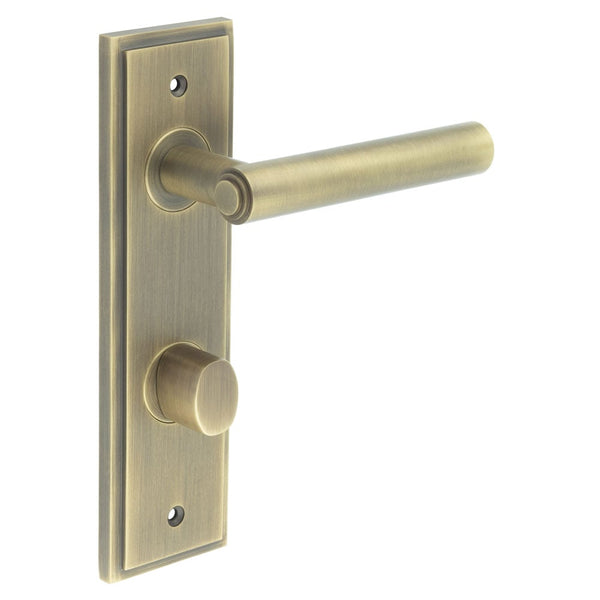 Burlington - Richmond Door Handle Din Bathroom Backplate Antique Brass & Turn & Release - BUR-45AB-456AB-81AB