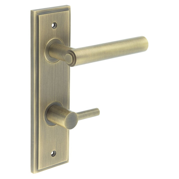 Burlington - Richmond Door Handle Din Bathroom Backplate Antique Brass & Turn & Release - BUR-45AB-456AB-82AB