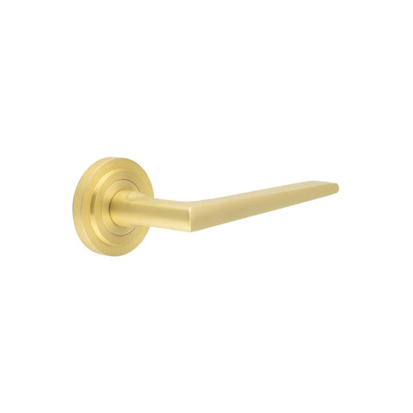 Mayfair Door Handle on Stepped Rose Satin Brass - BUR10KIT237 - Choice Handles