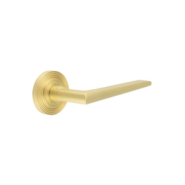 Burlington Mayfair Door Handles Reeded Rose Satin Brass - BUR10KIT238 - Choice Handles