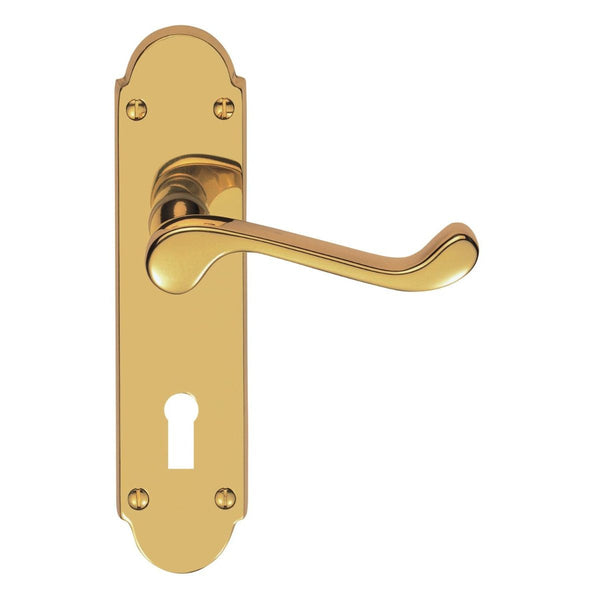 Carlisle Brass - Victorian Scroll Lever On Shaped Backplate - Lock 57mm C/C (Contract Range) - Polished Brass - CBS68 - Choice Handles