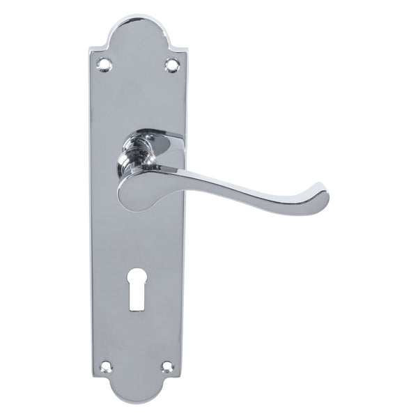 Carlisle Brass - Victorian Scroll Lever On Shaped Backplate - Lock 57mm C/C (Contract Range) - Polished Chrome - CBS68CP - Choice Handles