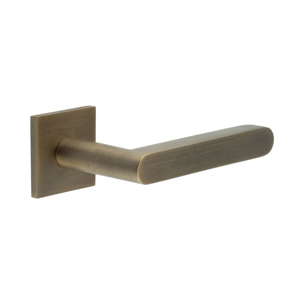 CR-101 Antique Brass Sprung Square Rose Door Handle - CR-101B1AB - Choice Handles