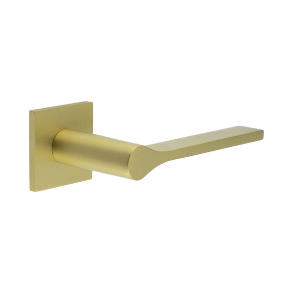 CR-105 Satin Brass Sprung Square Rose Door Handle - CR-105B1SB