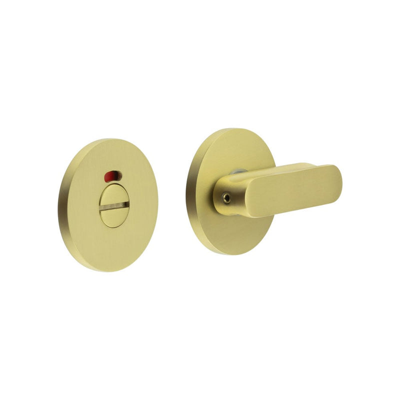 CR-803 Satin Brass Thumb Turn & Lock Round Rose w/ Indicator - CR-803AJ7SB - Choice Handles