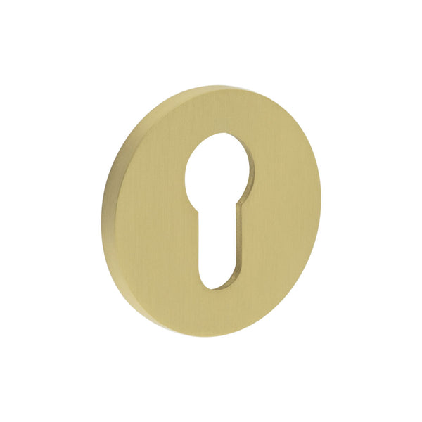 CR-S10 Satin Brass Euro Keyway Round Rose Escutcheon - CR-S10SB