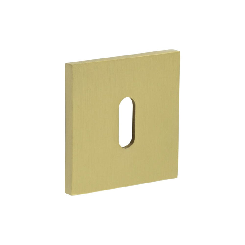 CR-T10 Satin Brass Standard Keyway Square Rose Escutcheon - CR-T10SB