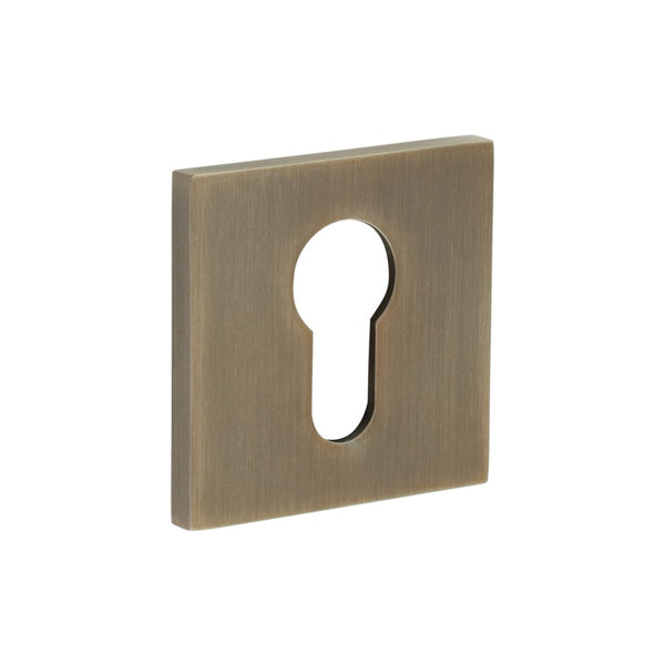 CR-T10 Antique Brass Euro Keyway Square Rose Escutcheon - CR-U10AB