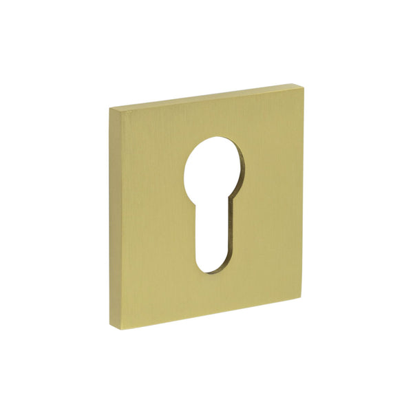 CR-T10 Satin Brass Euro Keyway Square Rose Escutcheon - CR-U10SB
