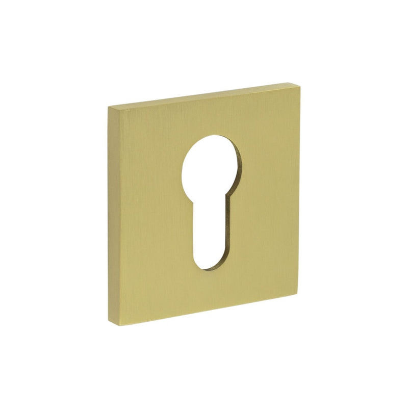 CR-T10 Satin Brass Euro Keyway Square Rose Escutcheon - CR-U10SB