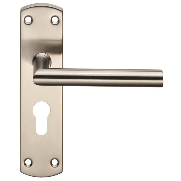 Eurospec - Steelworx Residential Mitred Lever on Euro Lock Backplate - Satin Stainless Steel - CSLP1162E/SSS - Choice Handles