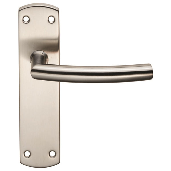 Eurospec - Steelworx Residential Arched Lever on Latch Backplate - Satin Stainless Steel - CSLP1167B/SSS - Choice Handles