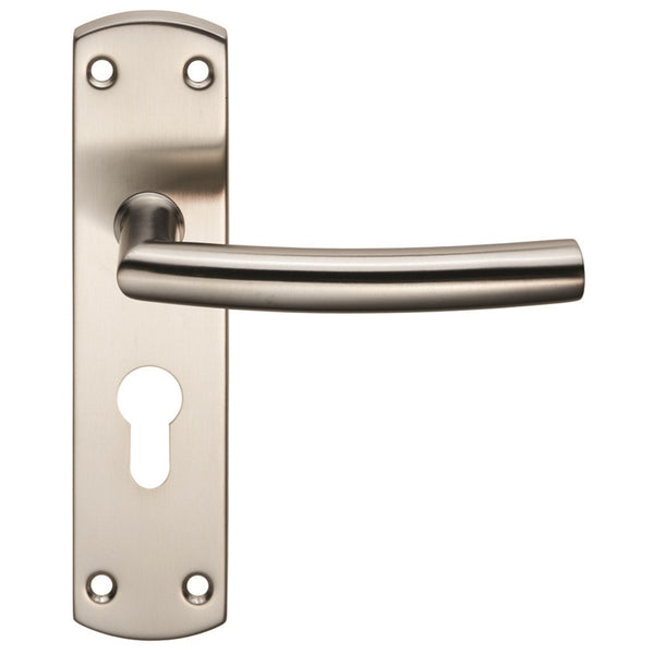 Eurospec - Steelworx Residential Arched Lever on Euro Lock Backplate - Satin Stainless Steel - CSLP1167E/SSS - Choice Handles