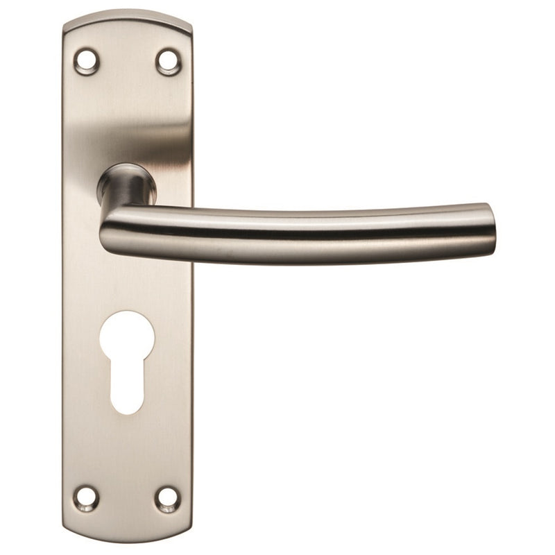 Eurospec - Steelworx Residential Arched Lever on Euro Lock Backplate - Satin Stainless Steel - CSLP1167E/SSS - Choice Handles