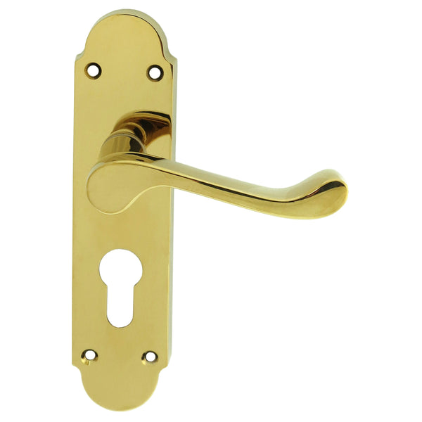 Carlisle Brass - Oakley Lever on Euro Lock Backplate - Polished Brass - DL168Y - Choice Handles