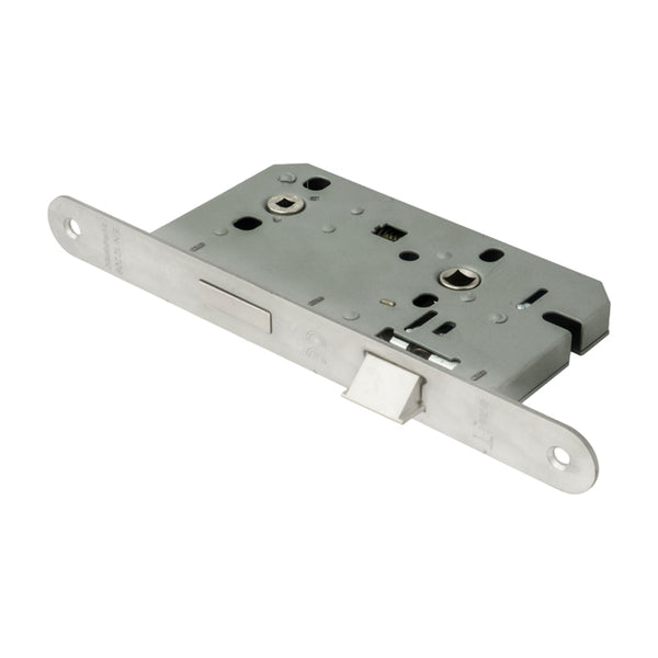 Eurospec - Bathroom Lock Radius, 55mm Backset  - Satin Stainless Steel DLE7855WCSSS/R - Choice Handles