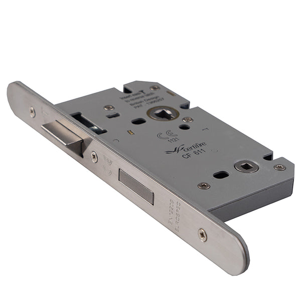 Eurospec - Easi-T Din Bathroom Lock Radius, 60mm Backset  - Satin Stainless Steel DLS7860WCSSS/R - Choice Handles