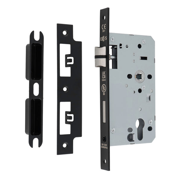 Eurospec - DIN Euro Sashlock-Matt Black-60mm-Square - Matt Black - DLX7260EPMB