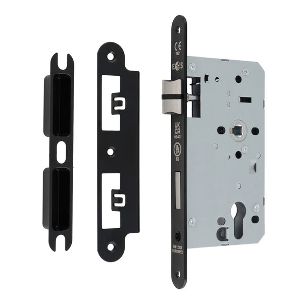 Eurospec - DIN Euro Sashlock-Matt Black-60mm-Radius - Matt Black - DLX7260EPMB/R