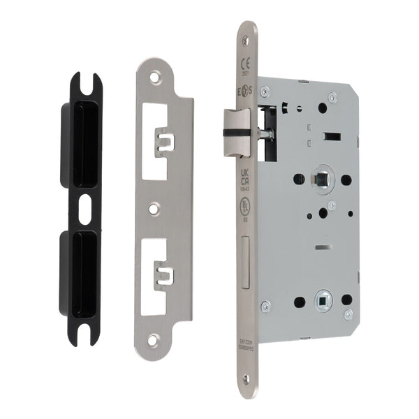 Eurospec - DIN Bathroom Lock-Satin Stainless Steel-55mm-Radius - Stainless Steel - DLX7855WCSSS/R - Choice Handles