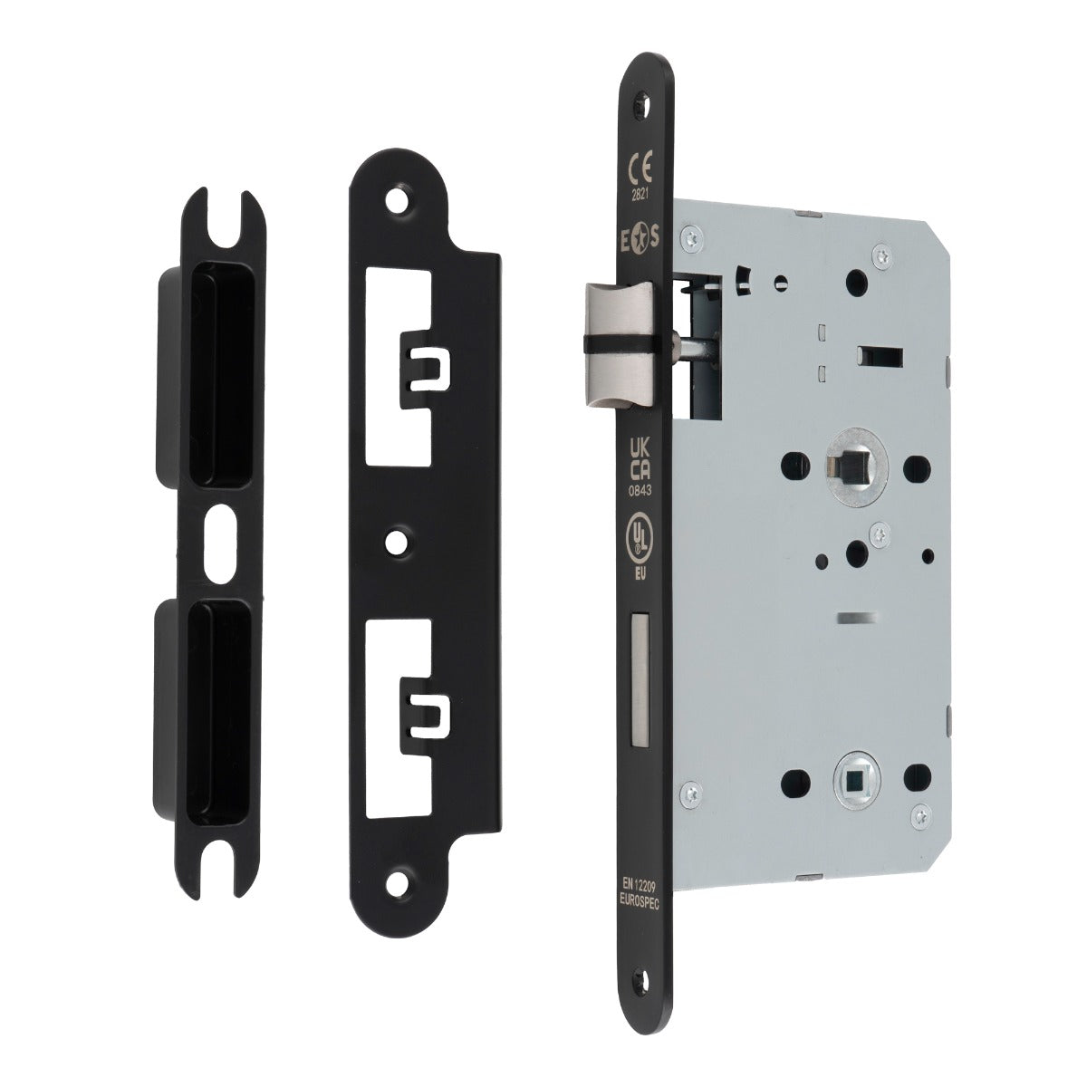 Eurospec - DIN Bathroom Lock-Matt Black-60mm-Radius - Matt Black - DLX