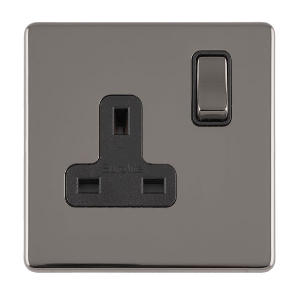 Eurolite Concealed 3mm 1 Gang 13Amp Dp Switched Socket - Black Nickel - ECBN1SOB - Choice Handles