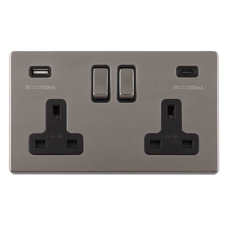 Eurolite Concealed 3mm Concealed 3Mm 2 Gang Usbc Socket - Black Nickel - ECBN2USBCB - Choice Handles