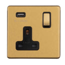 Eurolite Concealed 3mm 1 Gang Switched Socket With Usb - Satin Brass - ECSB1USBB - Choice Handles