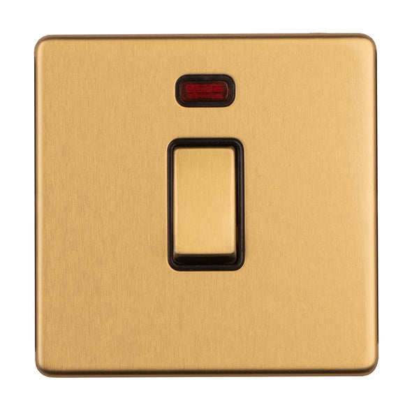 Eurolite Concealed 3mm 1 Gang 20Amp Switched Socket With Neon Indicator - Satin Brass - ECSB20ADPSWNB - Choice Handles