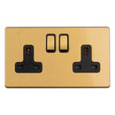 Eurolite Concealed 3mm 2 Gang 13Amp Switched Socket - Satin Brass - ECSB2SOB - Choice Handles