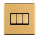 Eurolite Concealed 3mm 3 Gang 2Way Switch - Satin Brass - ECSB3SWB - Choice Handles