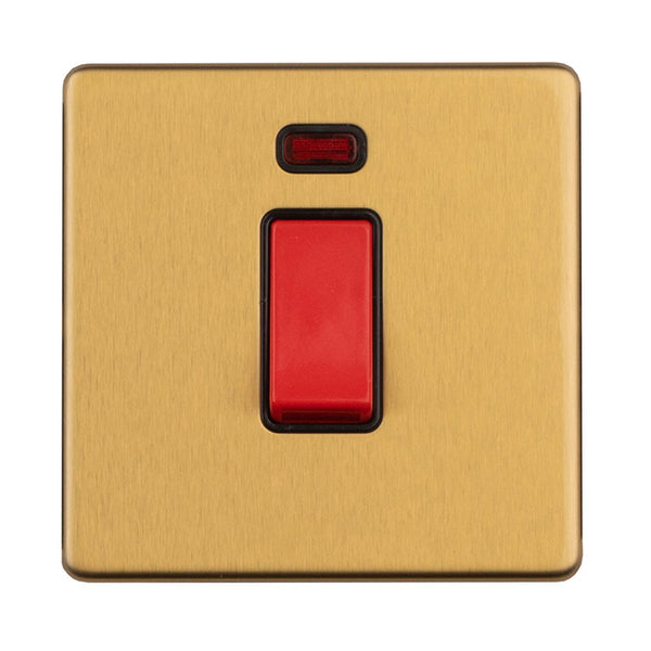 Eurolite Concealed 3mm 1 Gang 45 Amp Switch With Neon Indicator - Satin Brass - ECSB45ASWNSB - Choice Handles