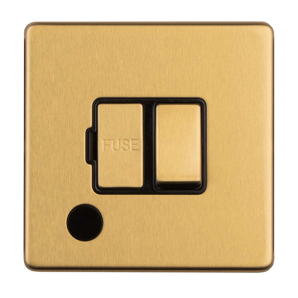 Eurolite Concealed 3mm 13Amp Switched Fuse Spur With Flex Outlet - Satin Brass - ECSBSWFFOB - Choice Handles