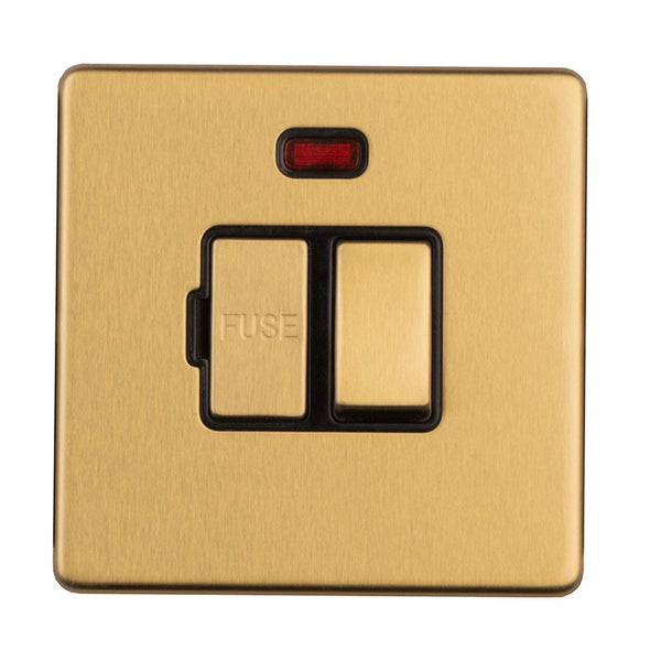 Eurolite Concealed 3mm 13Amp Switched Fuse Spur With Neon Indicator - Satin Brass - ECSBSWFNB - Choice Handles