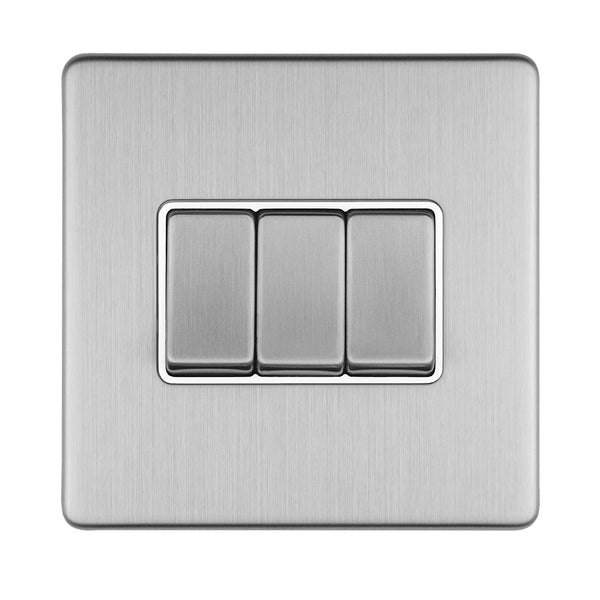Eurolite Concealed 3mm 3 Gang 10Amp 2Way Switch - Stainless Steel - ECSS3SWW - Choice Handles