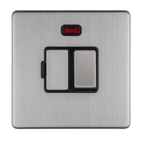 Eurolite Concealed 3mm 13Amp Switched Fuse Spur With Neon - Stainless Steel - ECSSSWFNB - Choice Handles