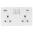 Eurolite Concealed 3mm 2 Gang 13Amp Switched Socket With Usb C White - Matt White - ECW2USBCW - Choice Handles